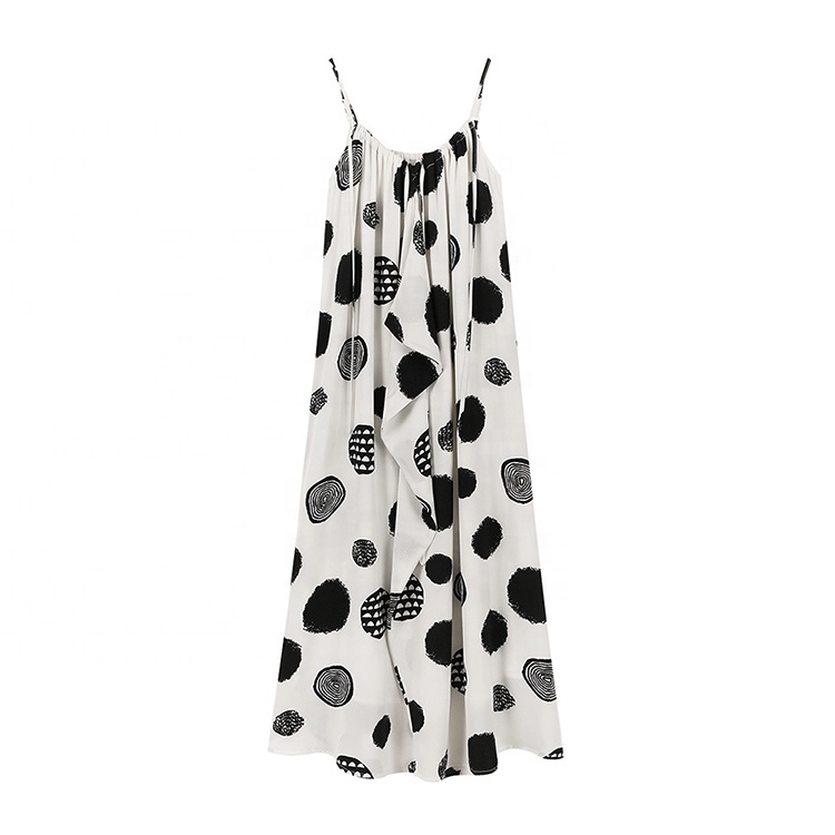 Long Slip Dress Vintage Polka Dot Vacation Dress Chiffon Dress For Women